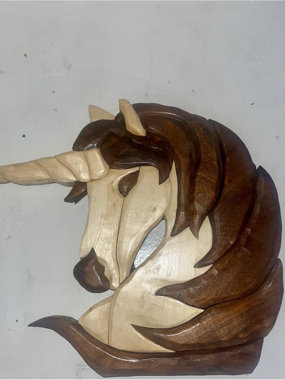 Hand-Carved Wooden Bear on Crescent Moon Wall Art - Yellow & Brown & a unicorn. - Picture 9 of 10
